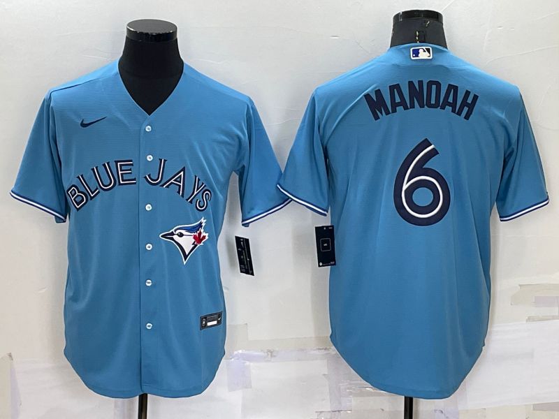 Cheap Men Toronto Blue Jays 6 Manoah Light Blue Game Nike 2022 MLB Jersey